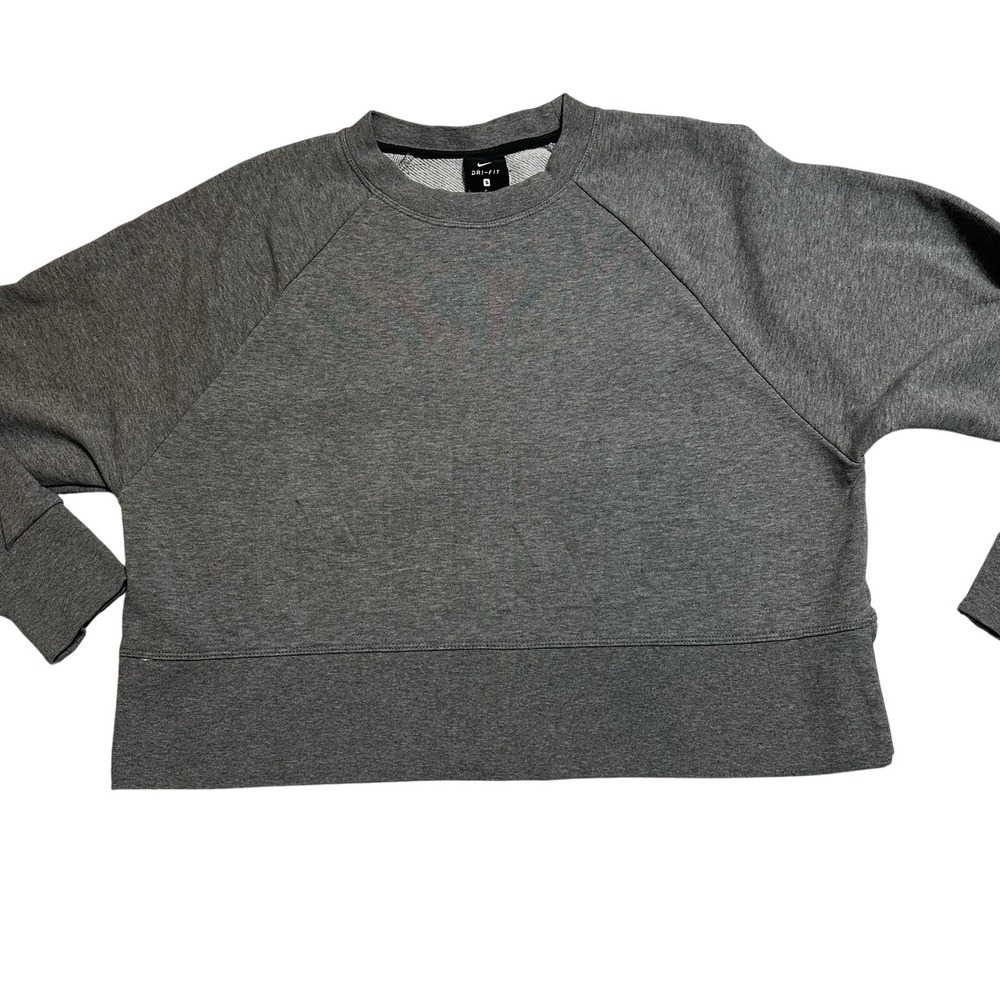 Nike Dri-FIT Womens Cropped Sweatshirt Gray Raglan Split Hem AH8436-091 Size S